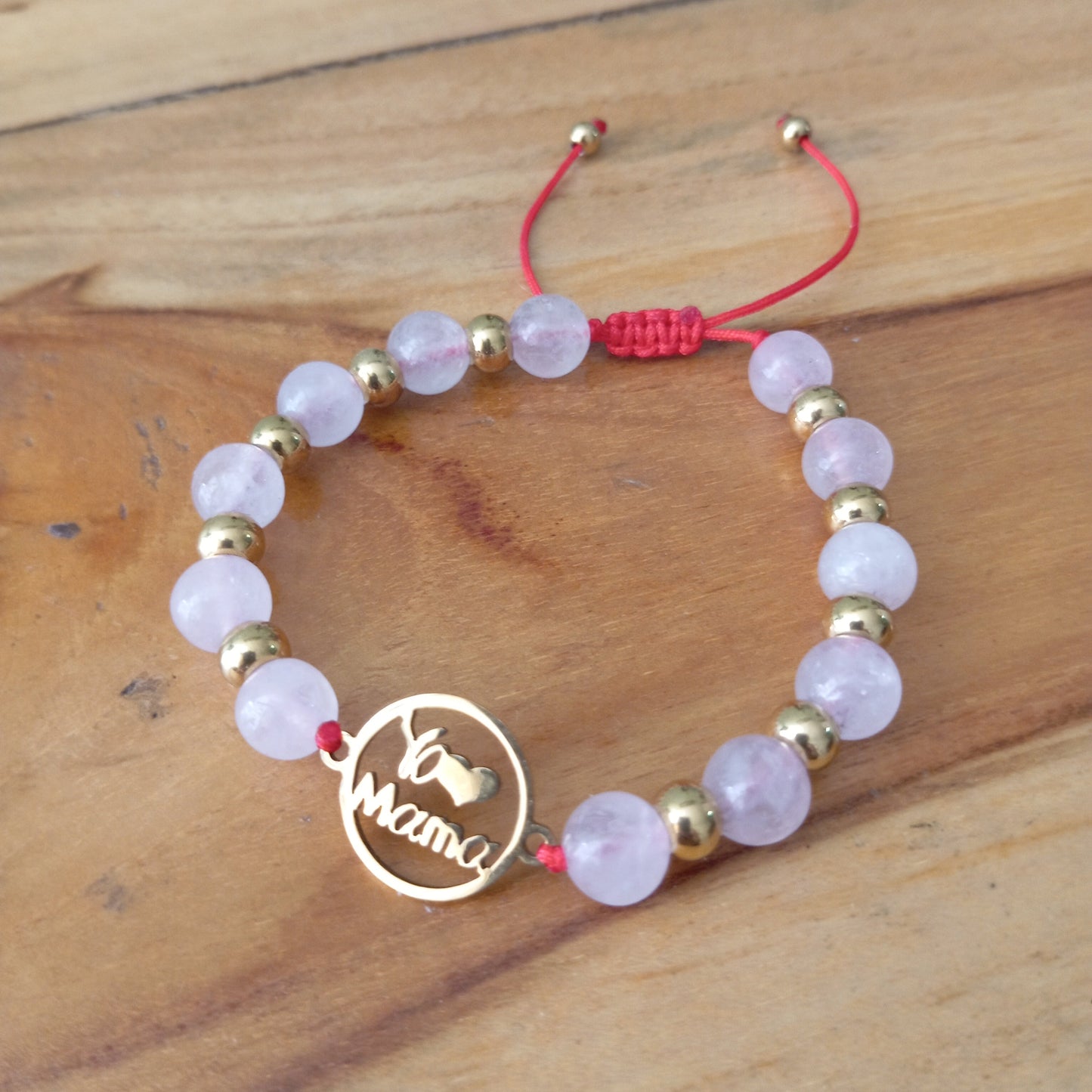 PULSERA ENERGÉTICA YO AMO A MAMA CUARZO ROSA