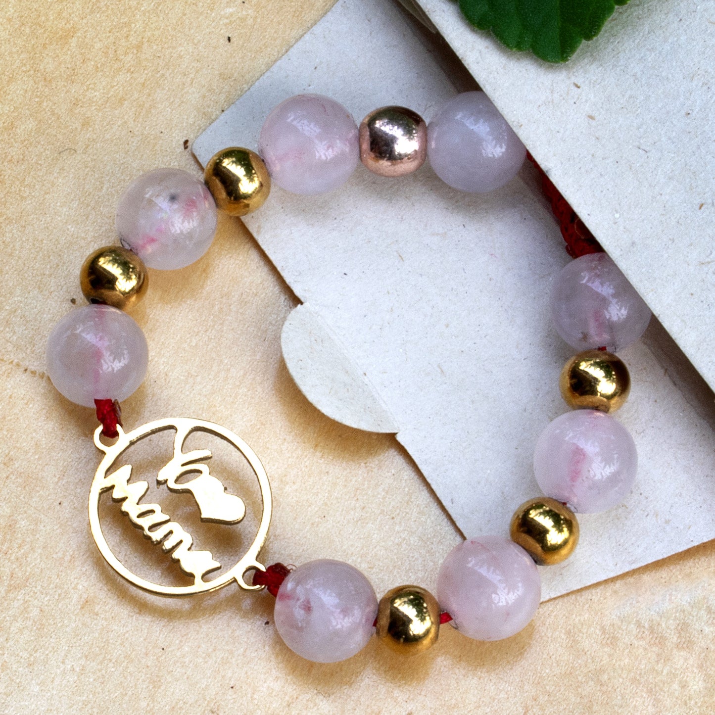 PULSERA ENERGÉTICA YO AMO A MAMA CUARZO ROSA