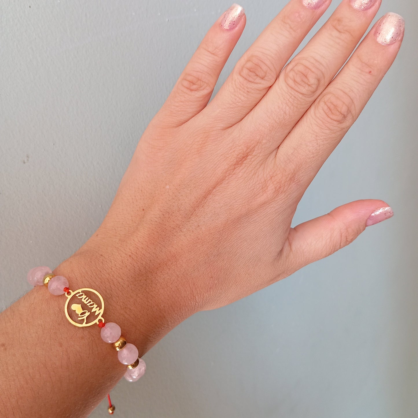 PULSERA ENERGÉTICA YO AMO A MAMA CUARZO ROSA