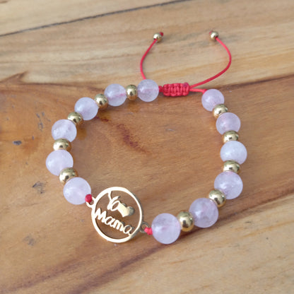 PULSERA ENERGÉTICA YO AMO A MAMA CUARZO ROSA