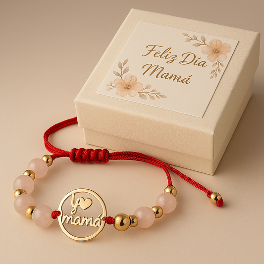 PULSERA ENERGÉTICA YO AMO A MAMA CUARZO ROSA